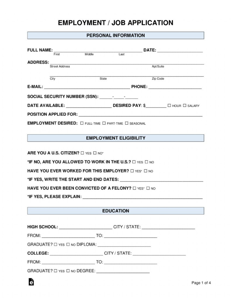 Generic U S A Job Application Worksheet