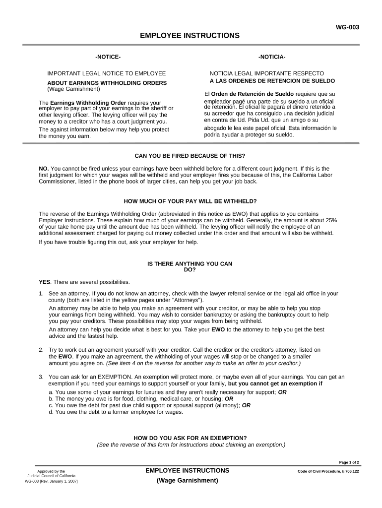 Instructions Wage Garnishment Doc Template PdfFiller