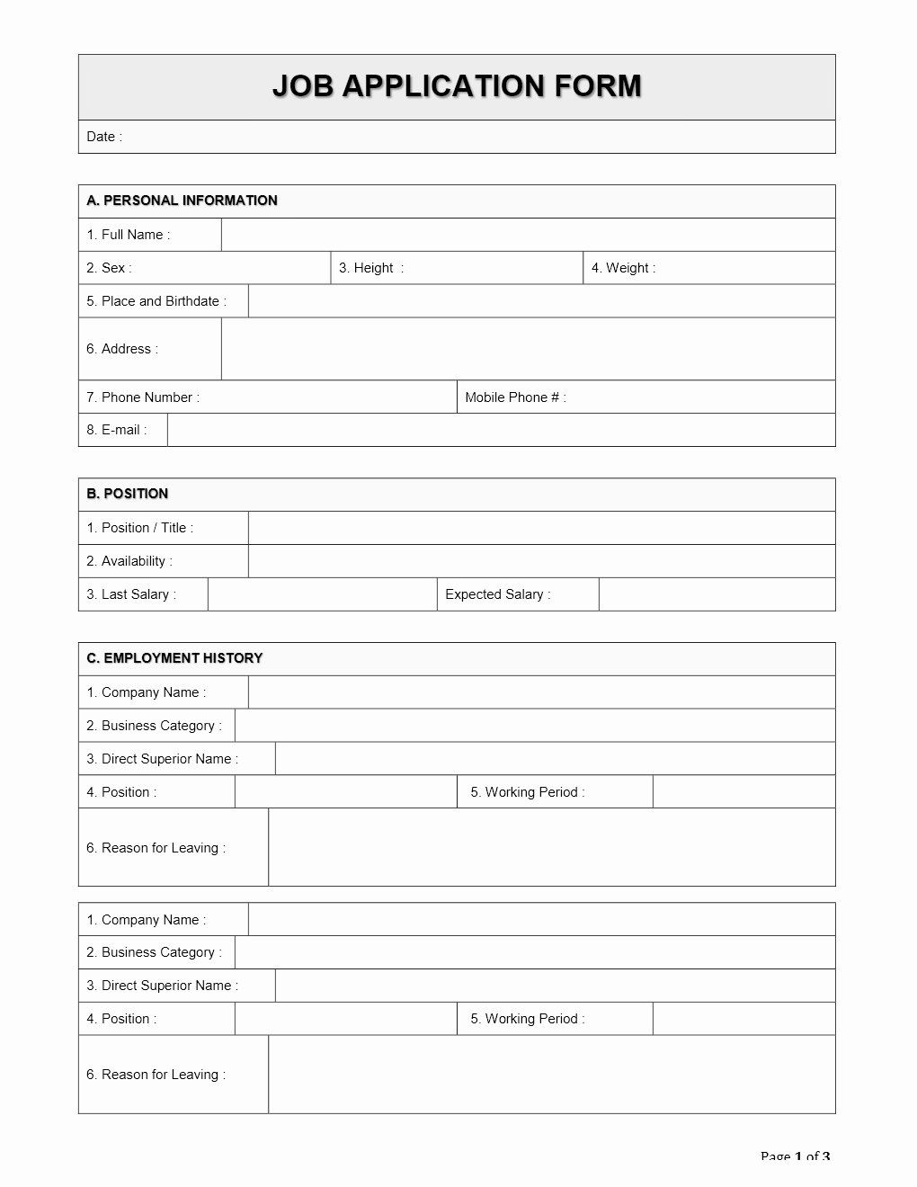 Job Application Template Word Luxury Employee Job Application Form