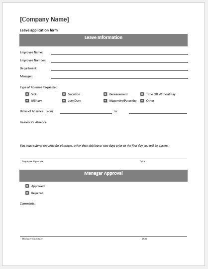 Leave Application Form Template Free Download