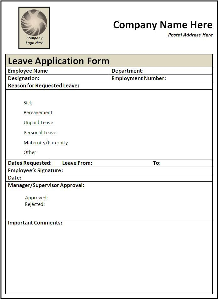 Leave Application Form Word Template Templates Printable Free