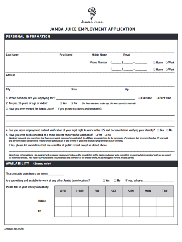 Mcdonalds Job Application Form Pdf