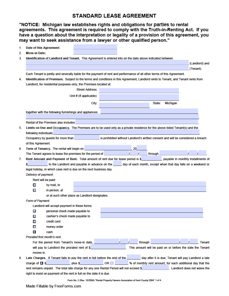 Michigan Lease Agreement Gambaran