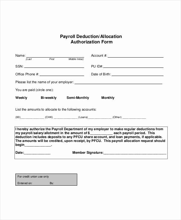 Payroll Deduction Authorization Form Beautiful Payroll Deduction Form 