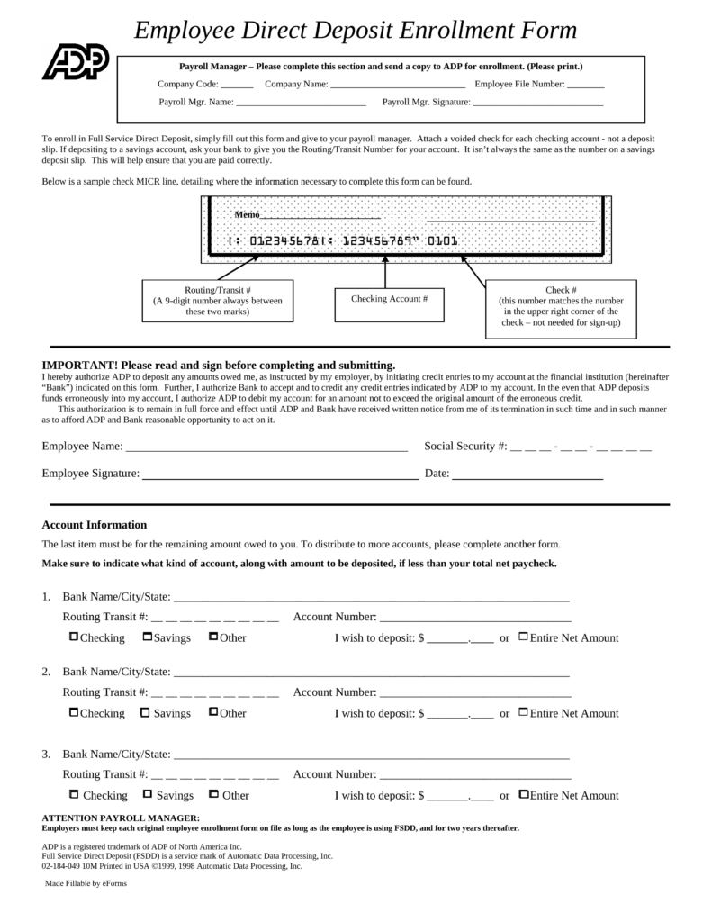 Payroll Direct Deposit Authorization Form Template