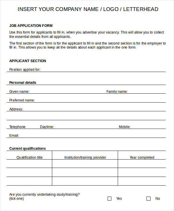 Printable Blank Job Application Template Printable Templates