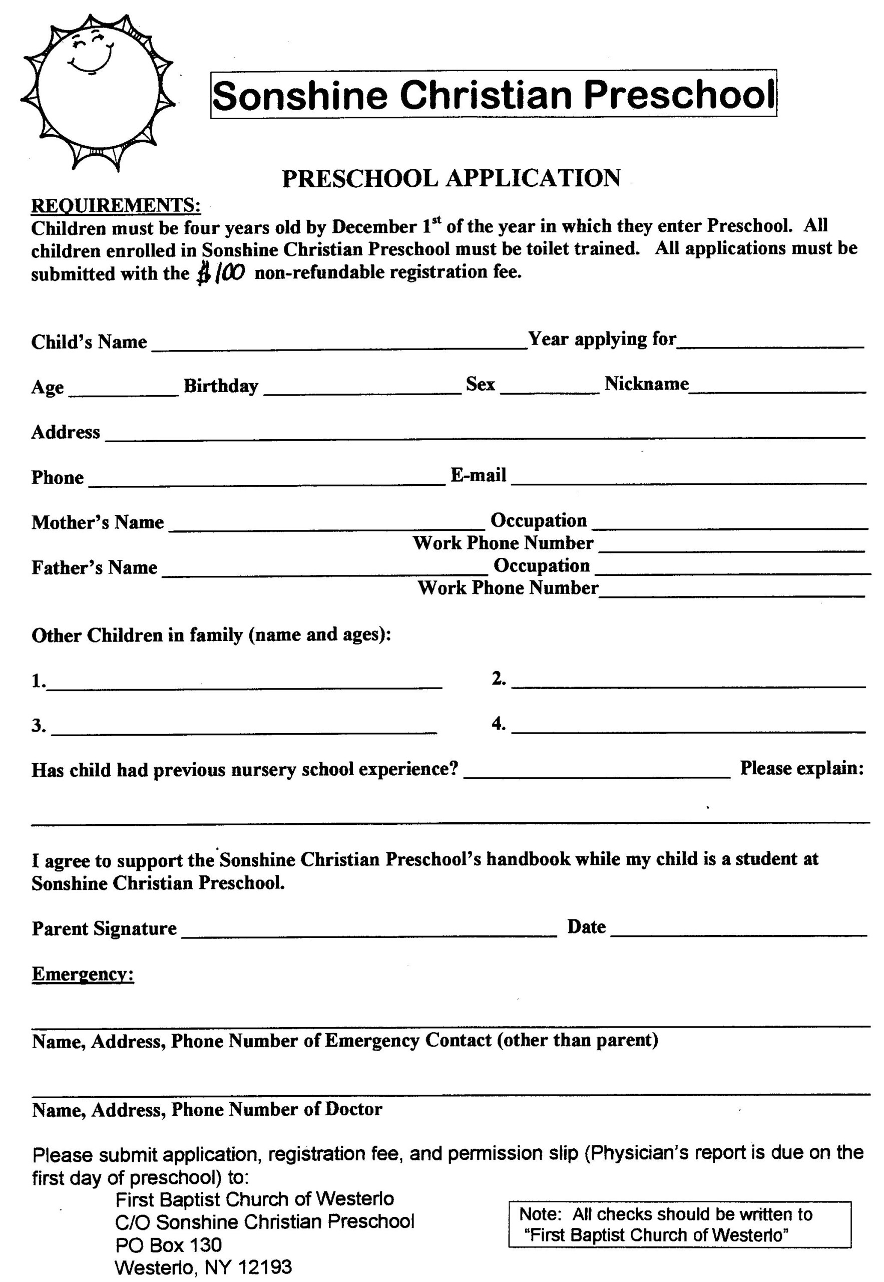 Printable Daycare Applications Online Application