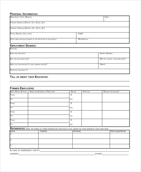 Printable Restaurant Job Application Template Printable Templates