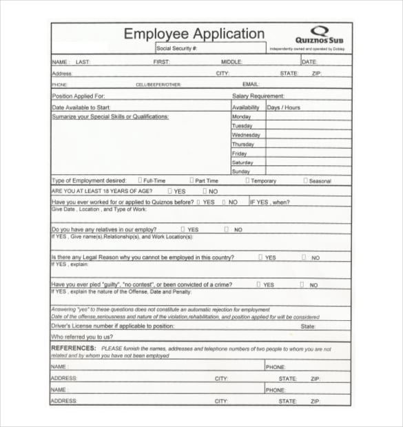 Printable Restaurant Job Application Templates At Free 8 Restaurant