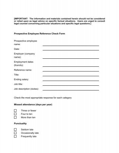 Prospective Employee Reference Check Form Prospective 