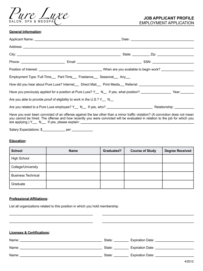 Salon Employment Application Form Fill Out Sign Online DocHub