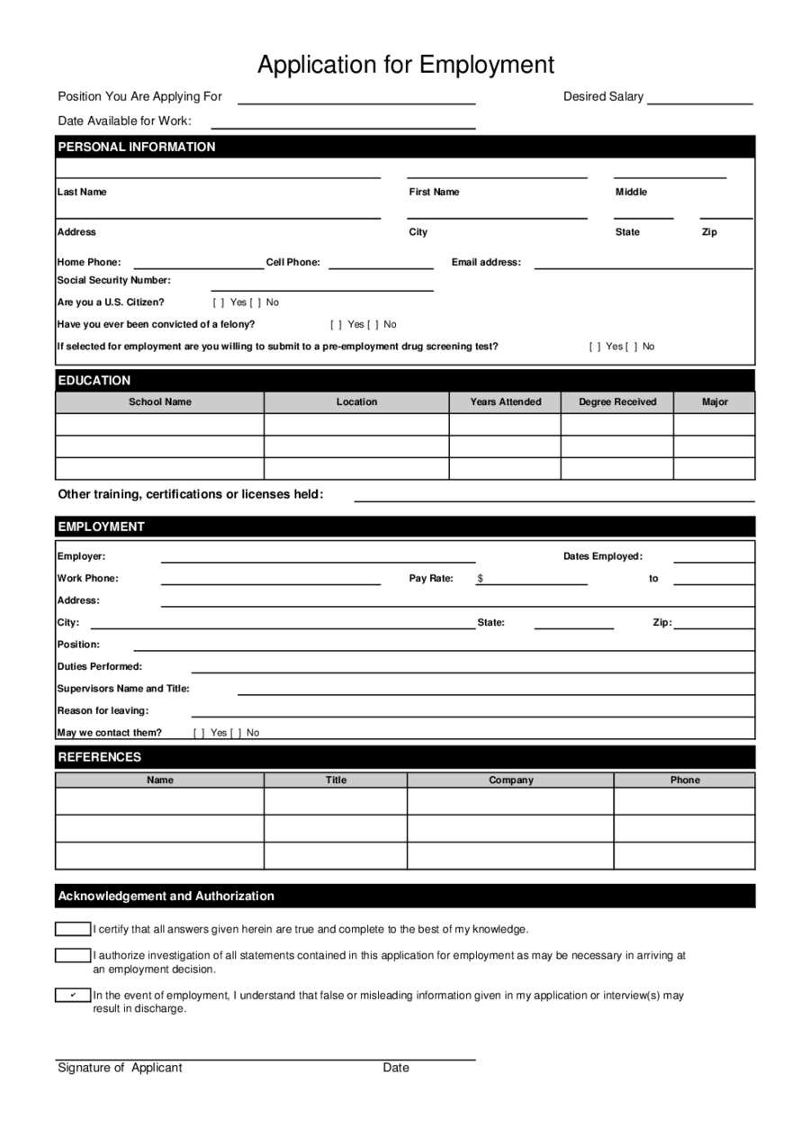 Sample Employment Application Form Template Edit Fill Sign Online 