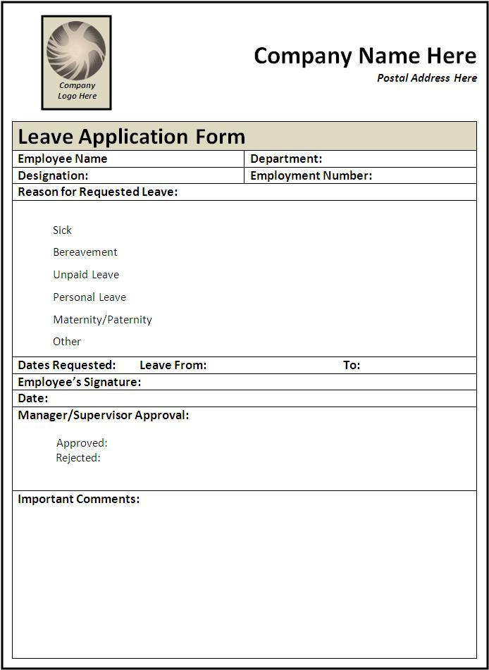 Sample Leave Application Form Free Word Templates