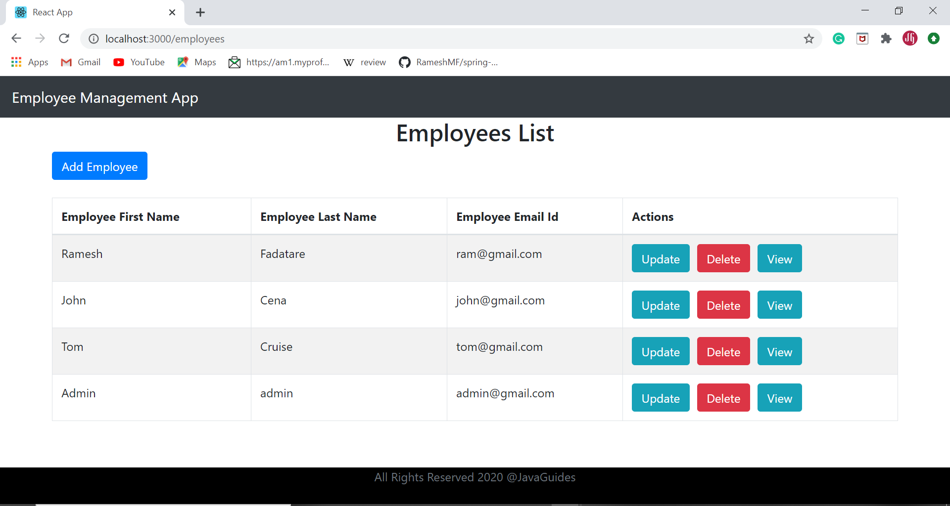 Spring Boot React Project Employee Management System