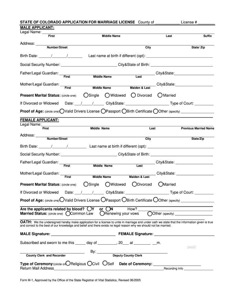 STATE OF COLORADO APPLICATION FOR MARRIAGE LICENSECounty Of License 