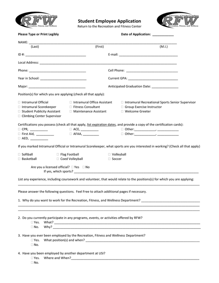 Student Employee Application