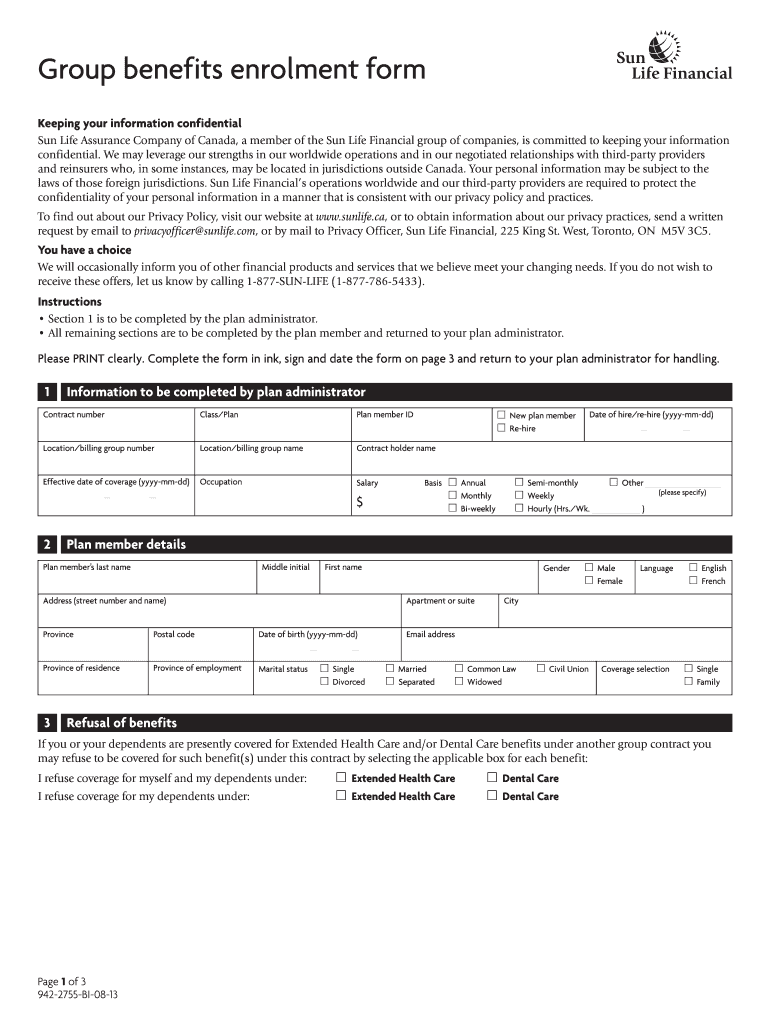 Sunlife Enrollment Form Fill Out Sign Online DocHub