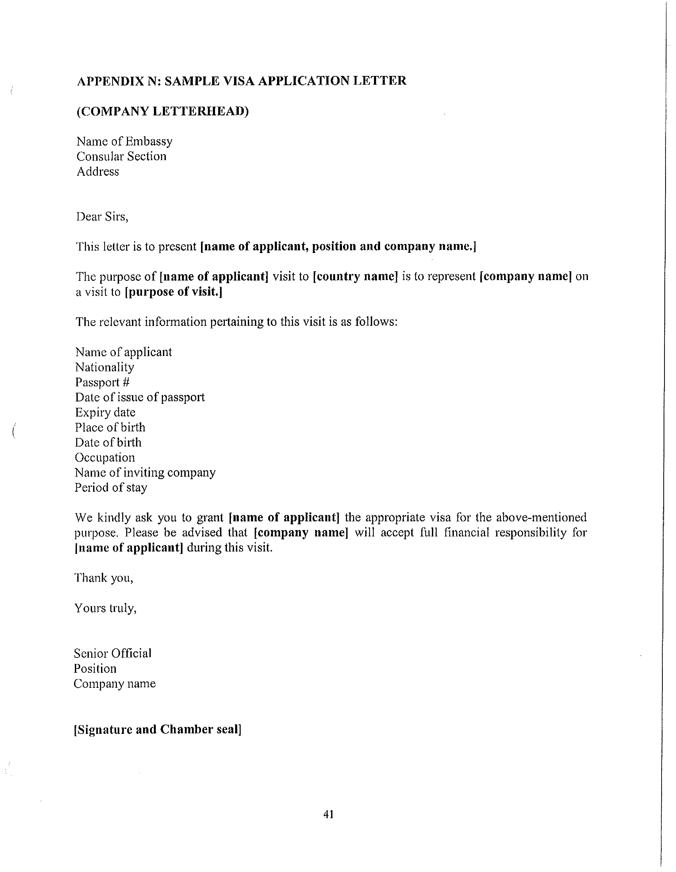 Tourist Visa Covering Letter Format