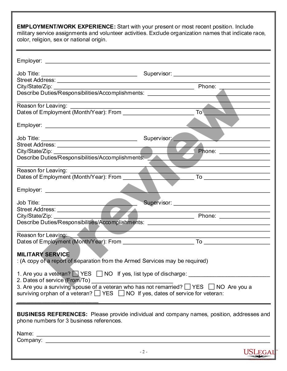 Vermont Employment Application For Sales Executive US Legal Forms